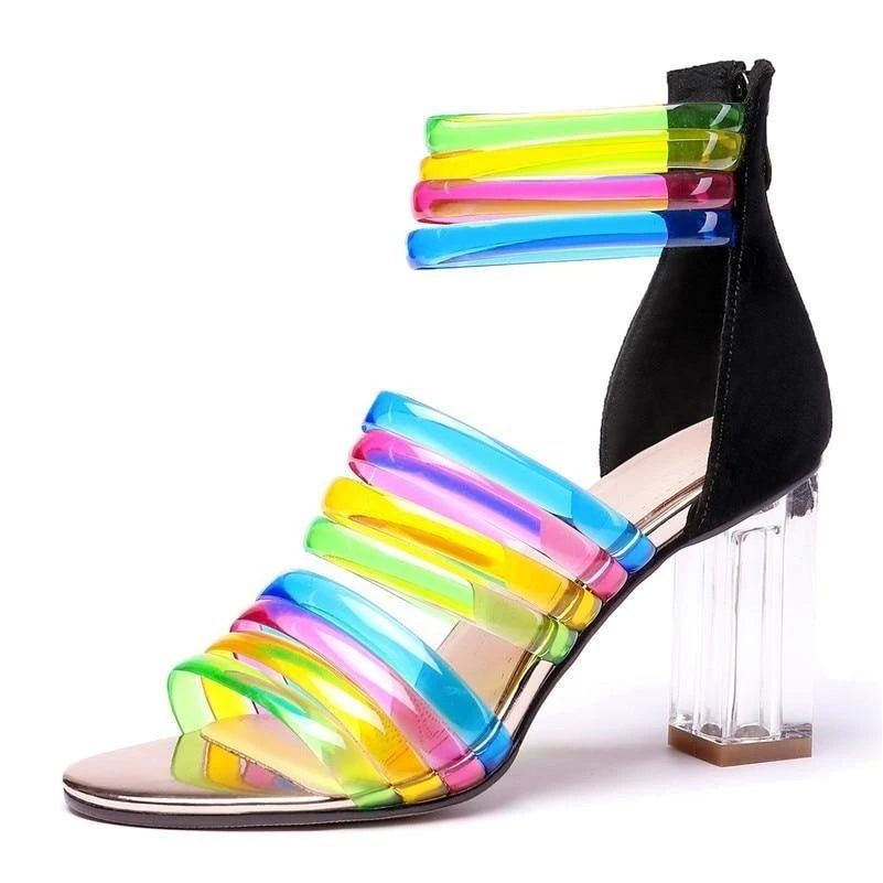 Candy Color Ankle Strap High Heel Sandals Black