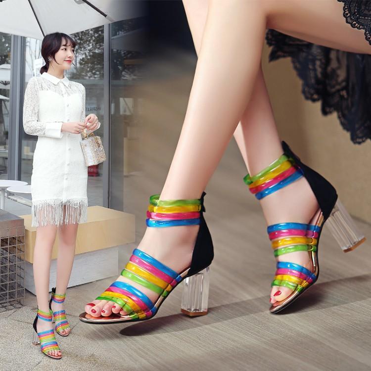 Candy Color Ankle Strap High Heel Sandals Black