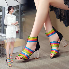 Candy Color Ankle Strap High Heel Sandals Black