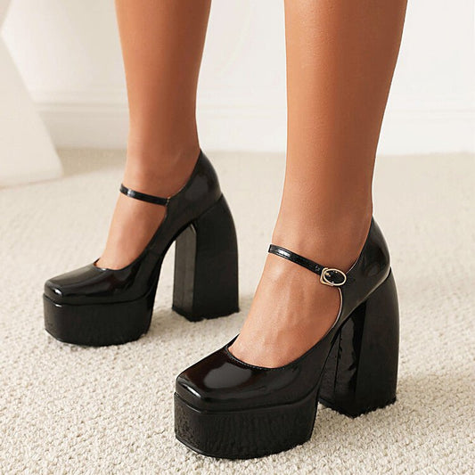 Candy Color Nightclub Waterproof Platform Super High Heel Black