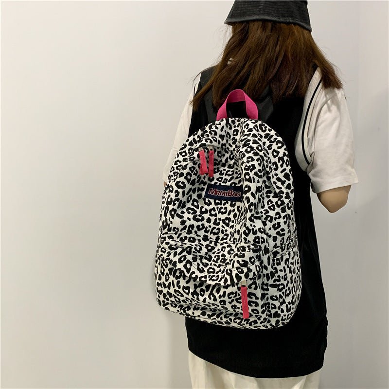 Canvas Backpack with Fashionable Cow Pattern Leopard Print