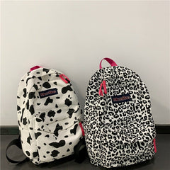 Canvas Backpack with Fashionable Cow Pattern Leopard Print