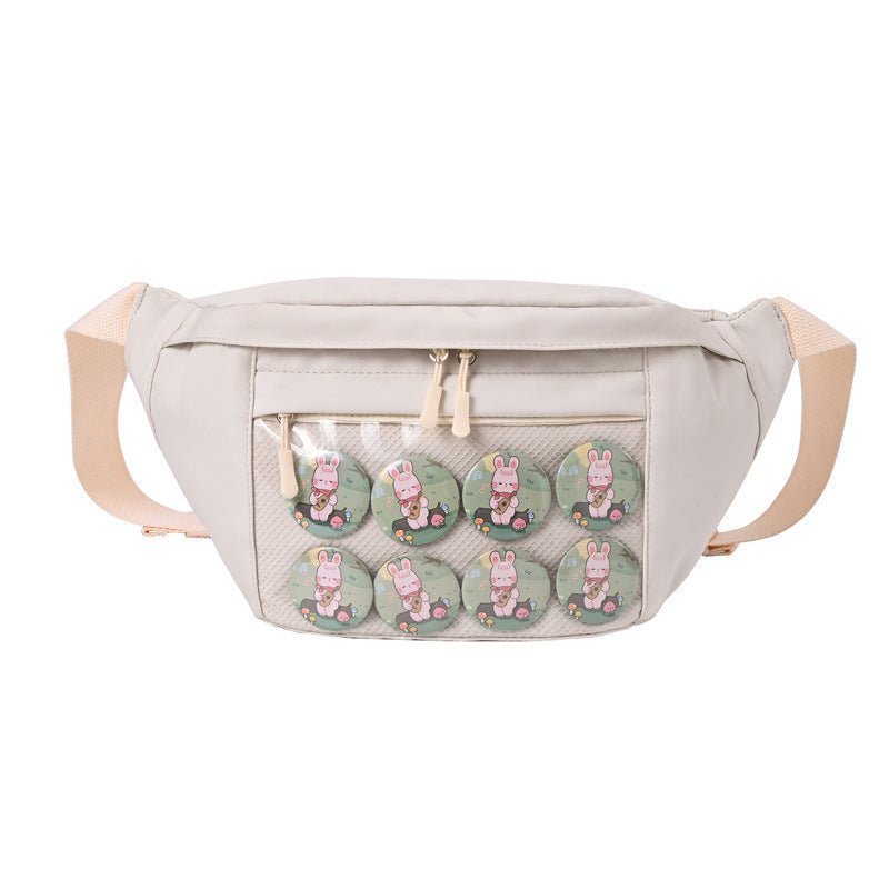 Canvas Shoulder Handbag with Transparent Single Side Off white