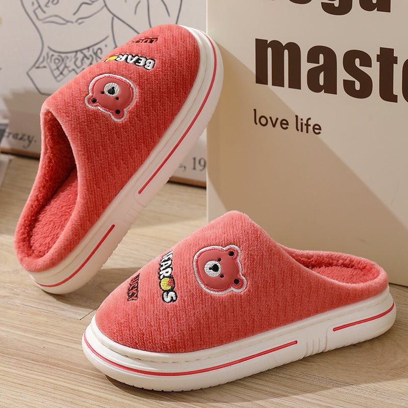 Cartoon Bear Plush Slippers For Couple Thick - Furry Slipper Men Coffee