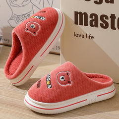 Cartoon Bear Plush Slippers For Couple Thick - Furry Slipper Men Coffee