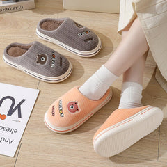 Cartoon Bear Plush Slippers For Couple Thick - Furry Slipper Men Coffee