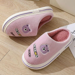 Cartoon Bear Plush Slippers For Couple Thick - Furry Slipper Men Coffee