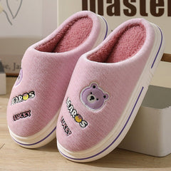 Cartoon Bear Plush Slippers For Couple Thick - Furry Slipper Men Purple