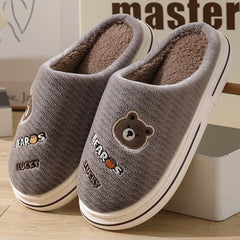 Cartoon Bear Plush Slippers For Couple Thick - Furry Slipper Men Coffee