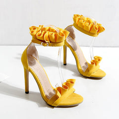 Casual pleated lace stiletto heels Yellow
