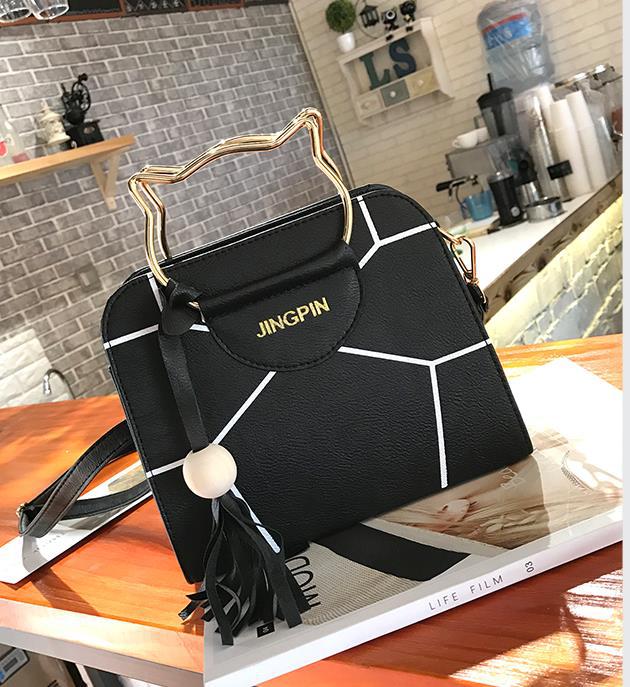 Cat Portable Printed Shoulder Bag for Women's Fashion Casual Black