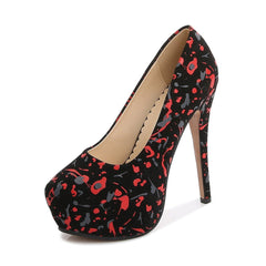 Catwalk Large Size Waterproof Platform high Heels Shallow Mouth Shoes Red