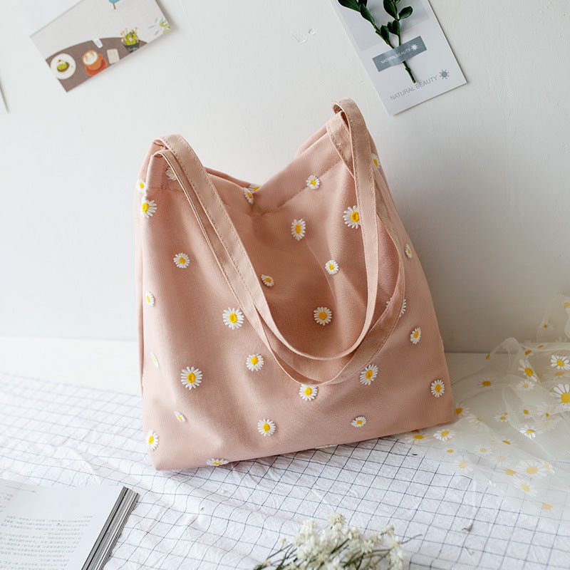 Chic Lace Daisy Canvas Clutch: Korean - Inspired Shoulder Bag Pink