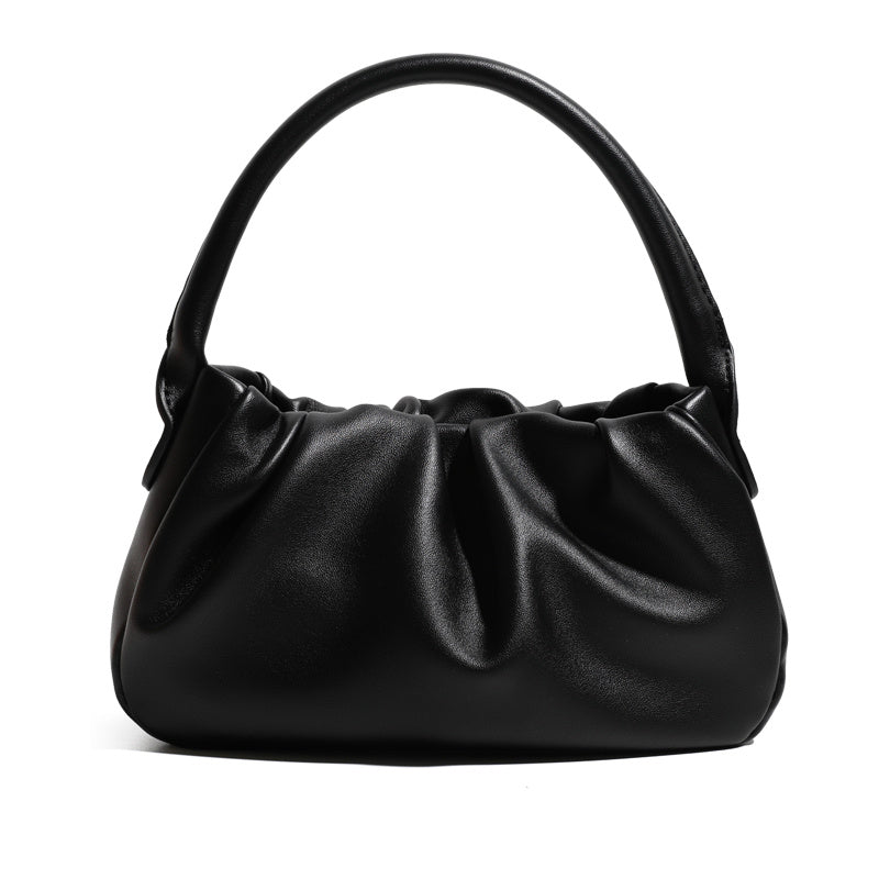 Chic Pleated Clutch: French - Inspired Simple Shoulder Bag Black