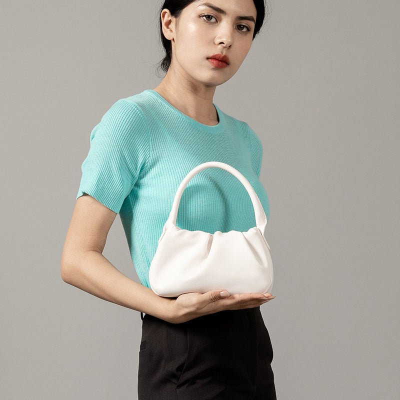 Chic Pleated Clutch: French - Inspired Simple Shoulder Bag White