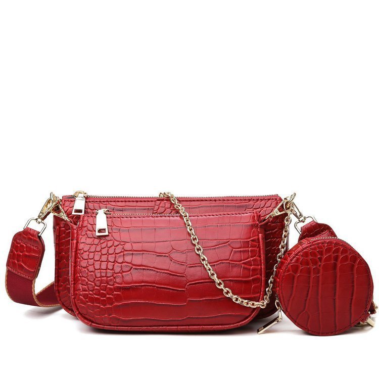 Chic PU Leather Clutch: Three - Piece Crossbody Bag Set Red
