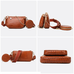 Chic PU Leather Clutch: Three - Piece Crossbody Bag Set Black