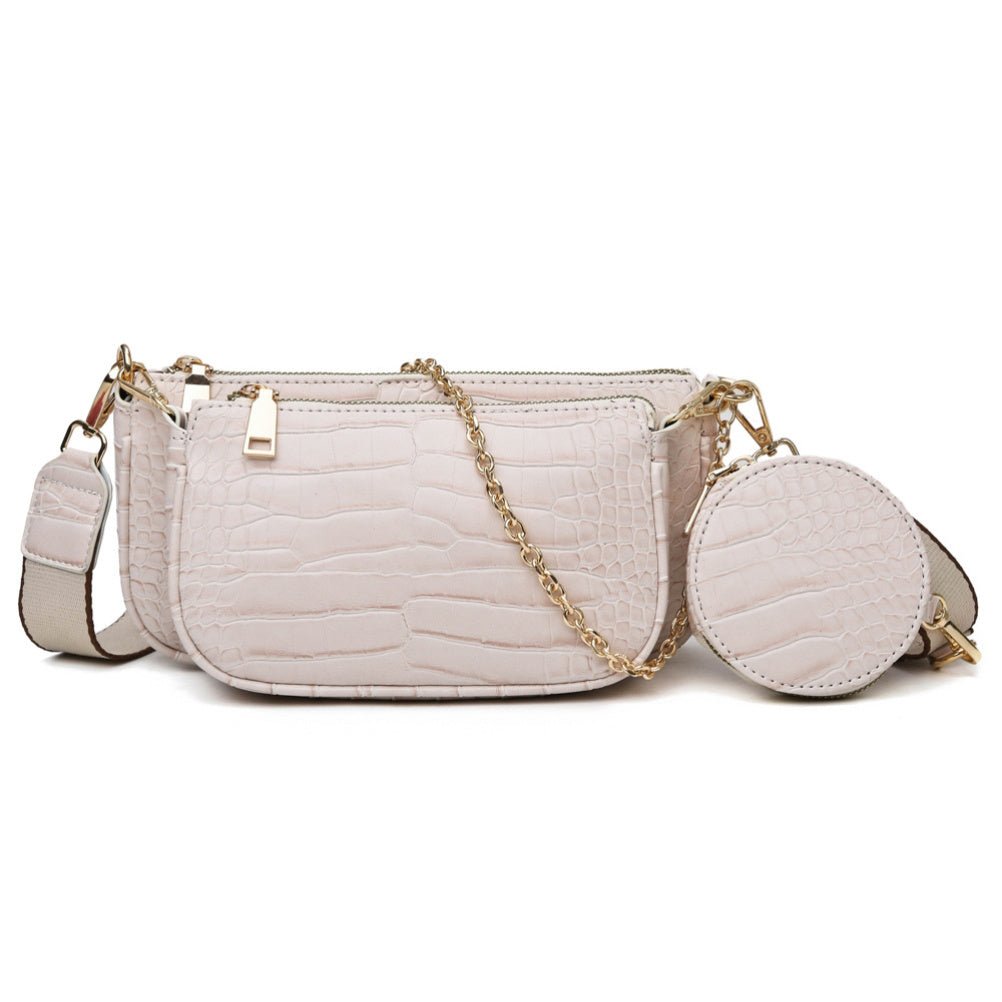 Chic PU Leather Clutch: Three - Piece Crossbody Bag Set Grey