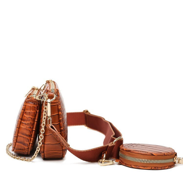 Chic PU Leather Clutch: Three - Piece Crossbody Bag Set Black