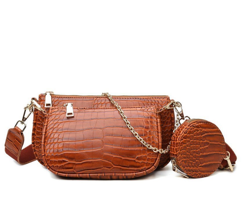 Chic PU Leather Clutch: Three - Piece Crossbody Bag Set Brown