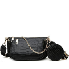 Chic PU Leather Clutch: Three - Piece Crossbody Bag Set Black