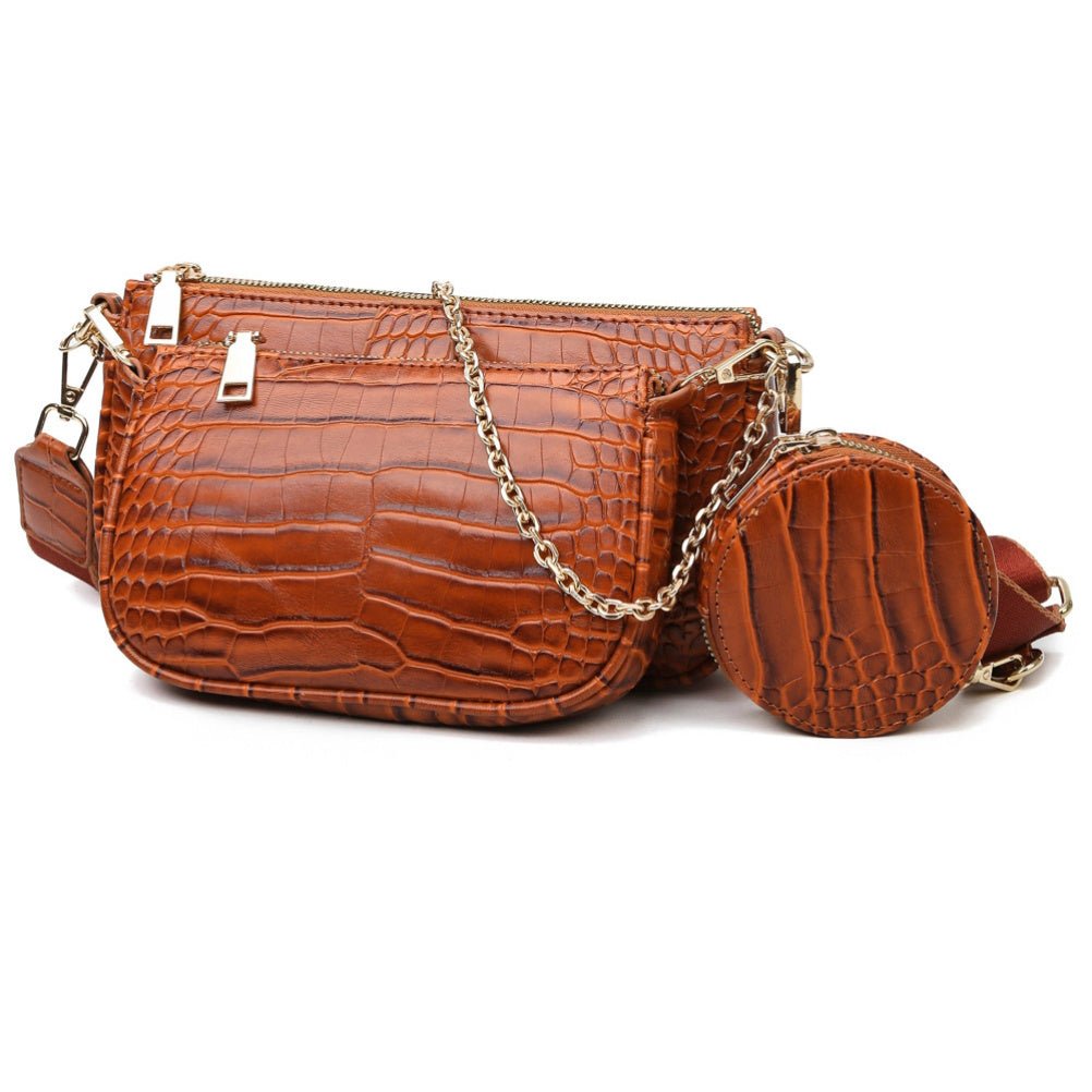 Chic PU Leather Clutch: Three - Piece Crossbody Bag Set Black