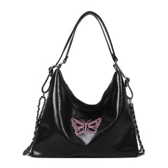Chic Soft Leather Women's Large Capacity Shoulder Bucket Bag Black