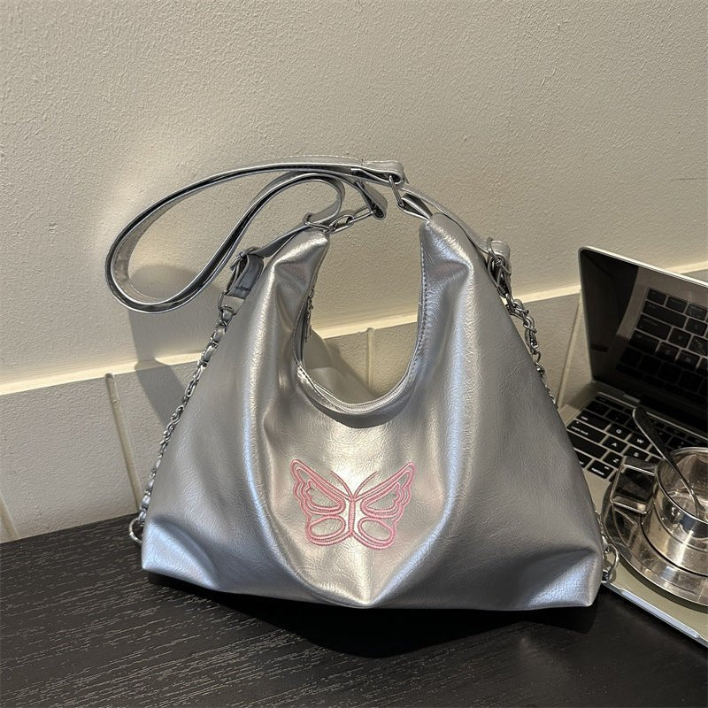 Chic Soft Leather Women's Large Capacity Shoulder Bucket Bag Black