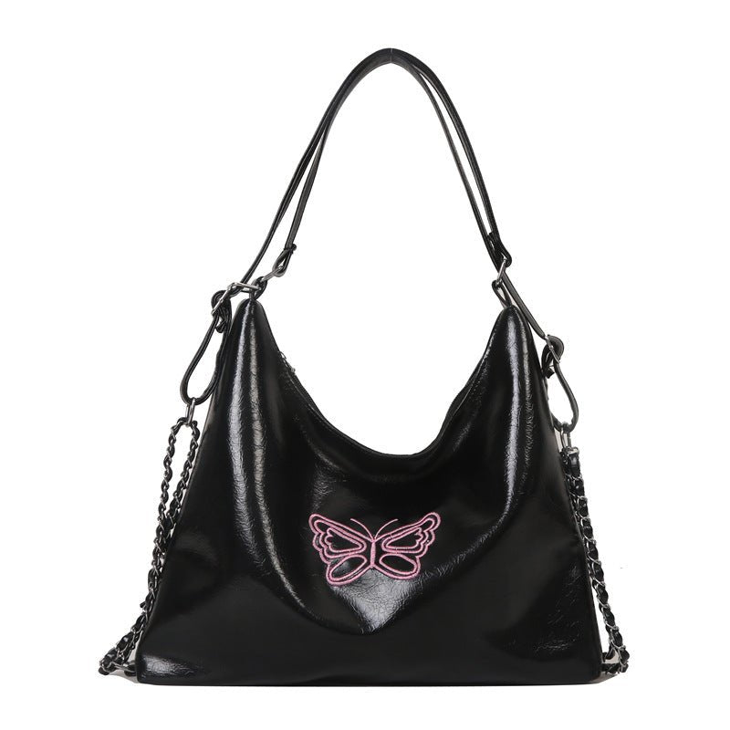 Chic Soft Leather Women's Large Capacity Shoulder Bucket Bag Black