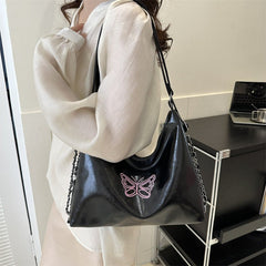 Chic Soft Leather Women's Large Capacity Shoulder Bucket Bag Black
