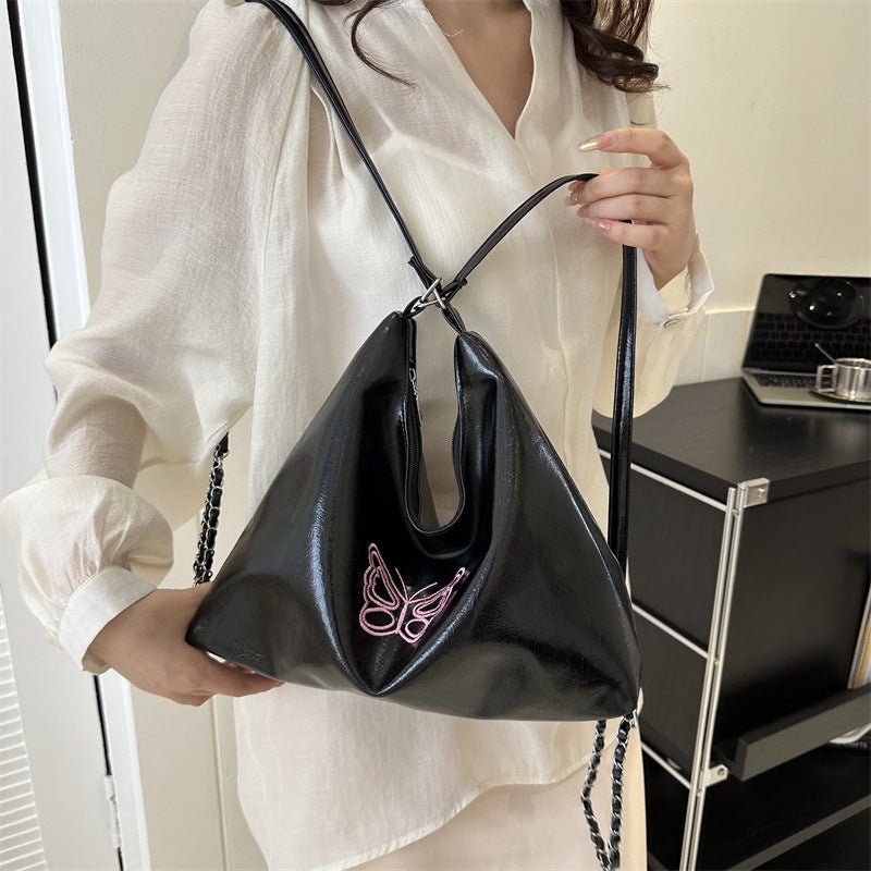 Chic Soft Leather Women's Large Capacity Shoulder Bucket Bag Black