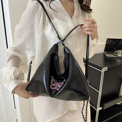 Chic Soft Leather Women's Large Capacity Shoulder Bucket Bag Black