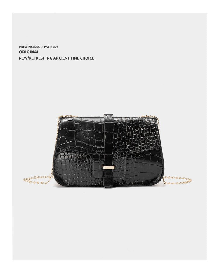 Chic Western Style Chain Bag by The Bag Niche Crocodile Pattern Black