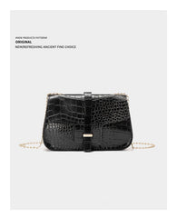 Chic Western Style Chain Bag by The Bag Niche Crocodile Pattern Black
