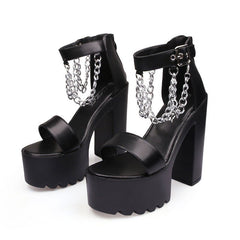 Chunky Heel Waterproof Platform Pole Dance High Heels Black