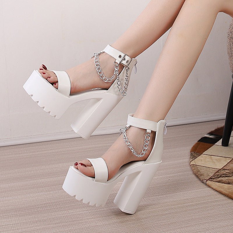 Chunky Heel Waterproof Platform Pole Dance High Heels White