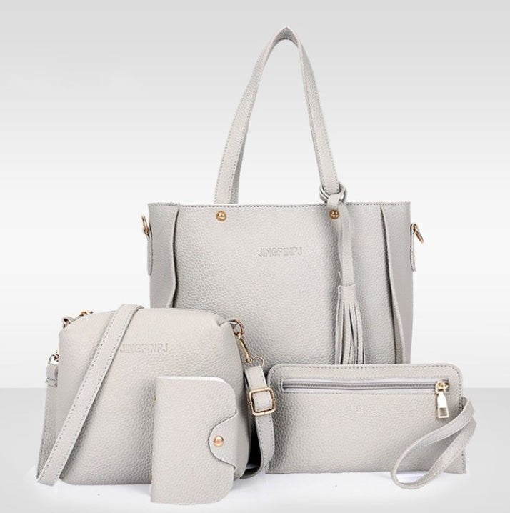 Clutch and Shoulder Bag Set – Pack of 4 Stylish Bags Light grey