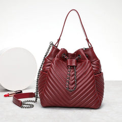 Clutch Pleated Sheepskin Leather Top Handle & Chain Shoulder Bag Red