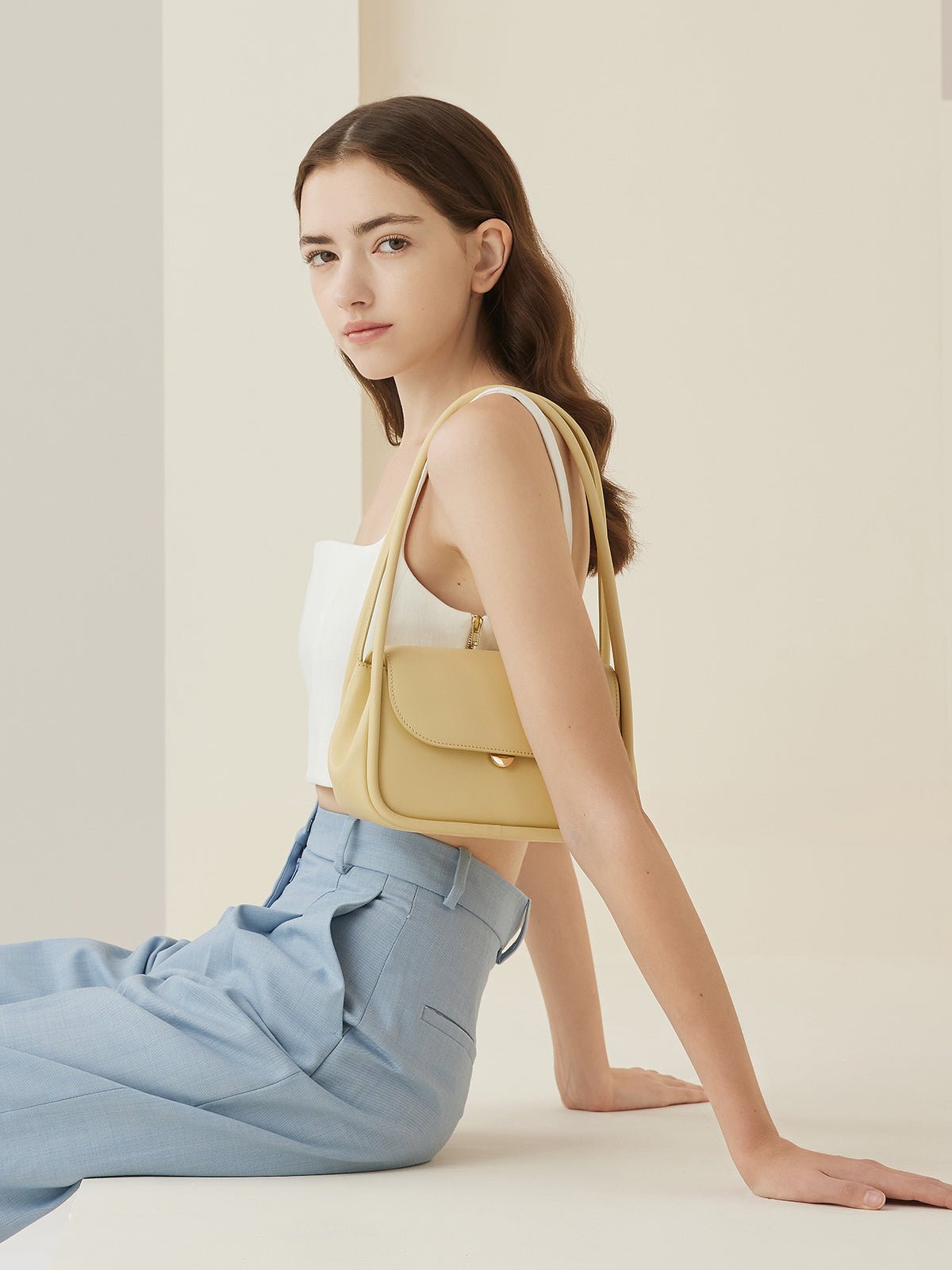 Clutch Style One Shoulder White Handbag for Women Blue