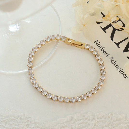 Cold Style Luxury Rhinestone Zircon Titanium Steel Bracelet Gold