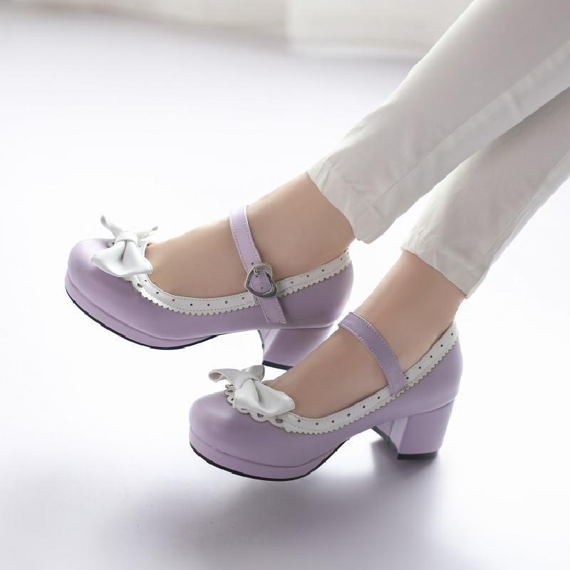 College wind bow shoes Purple