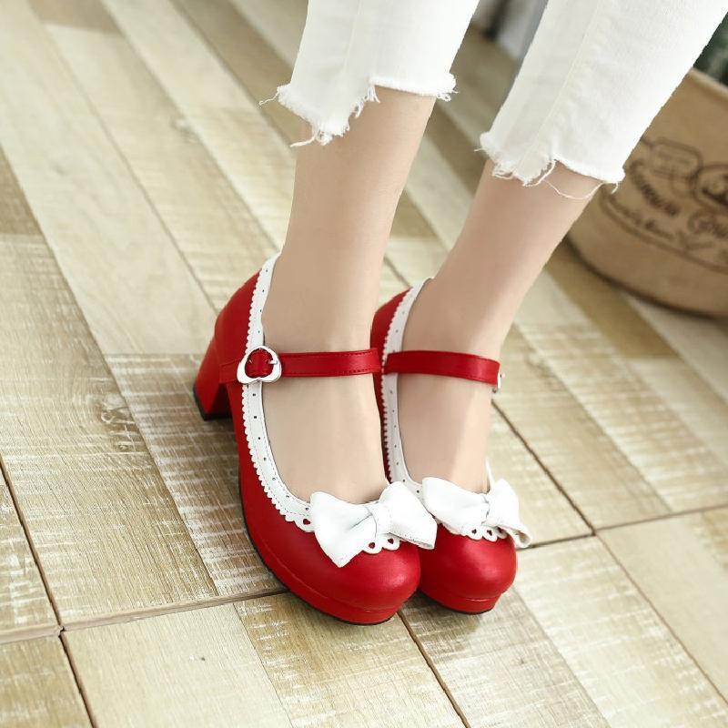 College wind bow shoes Red
