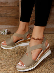 Colorful Fish Mouth Woven Hollowed Out Sandals with Pop Straps Beige