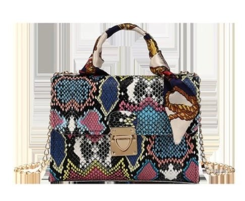 Colorful Snake Print Clutch Handbag with Silk Scarf Orange