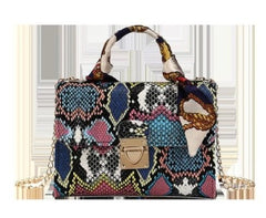 Colorful Snake Print Clutch Handbag with Silk Scarf Orange