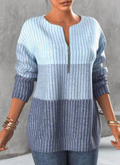 Contrast Panel Standing Neck Long Sleeve Blue