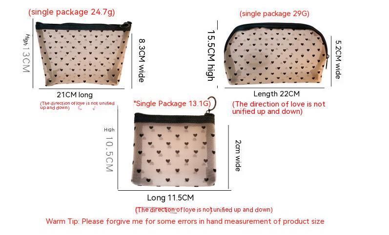 Conveniently Portable Mesh Cosmetic Love Storage Bag Medium Semicircle