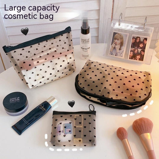 Conveniently Portable Mesh Cosmetic Love Storage Bag Medium Semicircle