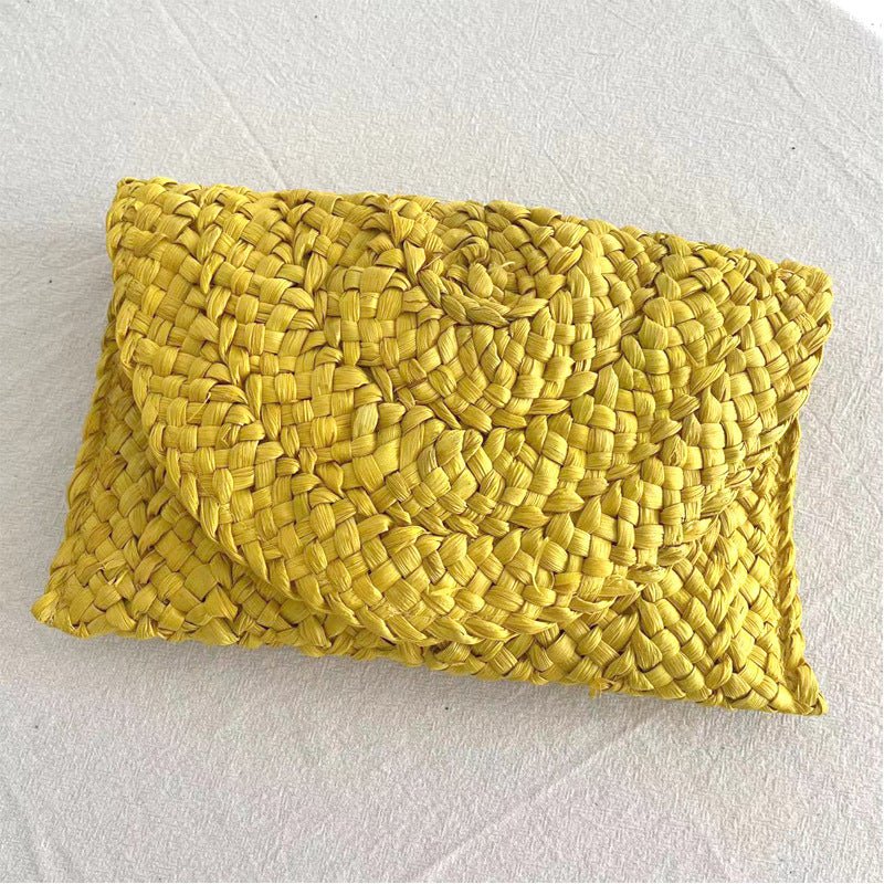 Cornhusk Woven Straw Fashion Clutch for Vacation Yellow