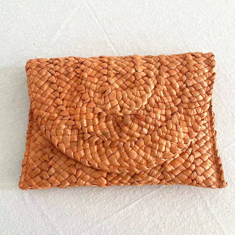 Cornhusk Woven Straw Fashion Clutch for Vacation Orange